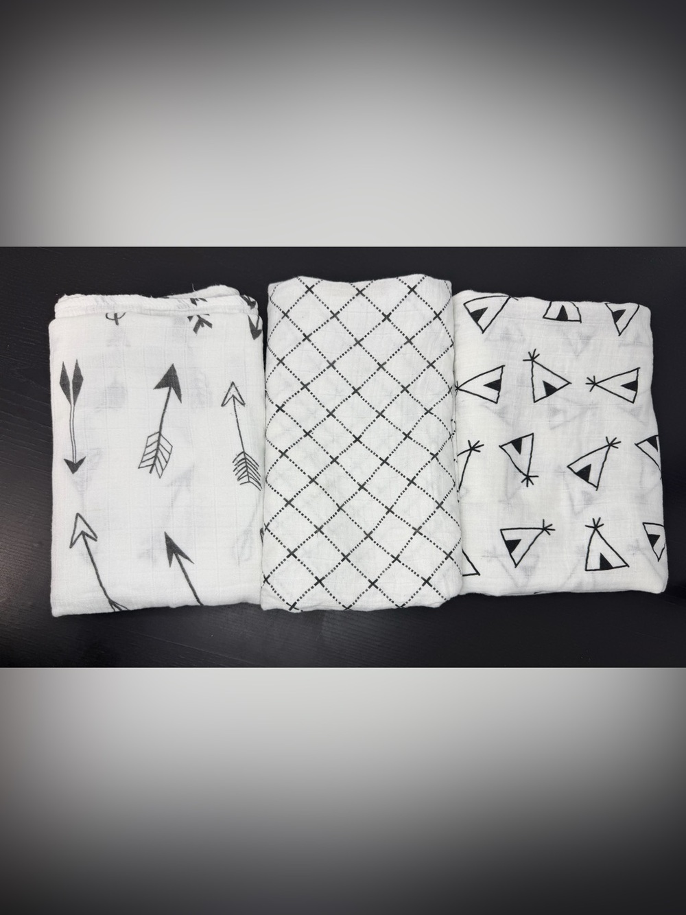 Upsimples Bamboo Muslin Swaddle Blankets 3-Pack Boho Arrows Teepee Black White